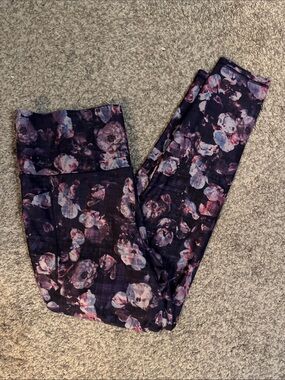 Purple Floral Athleta Salutation Stash Leggings II, size L